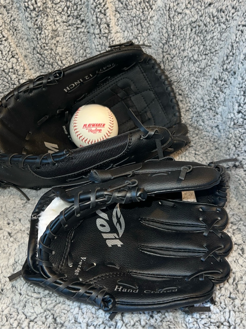Black Hand-Crafted Baseball Glove Set with White Baseball